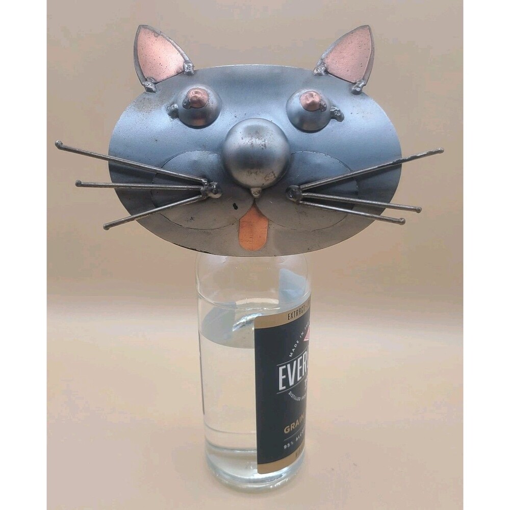 Vintage Wine Bottle Topper Cat Kitty Whiskers Unique Welded Metal Copper Heavy
